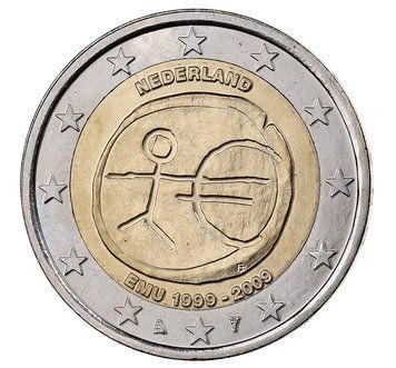 Монета 2 Євро 2009 Нідерланди - 10 років монетарної політики ЄС (EMU) і запровадження євро 5587 фото