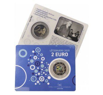 Монета 2 Євро 2025 Люксембург - 75-та річниця Декларації Шумана" (Coincard, colored) 39057 фото