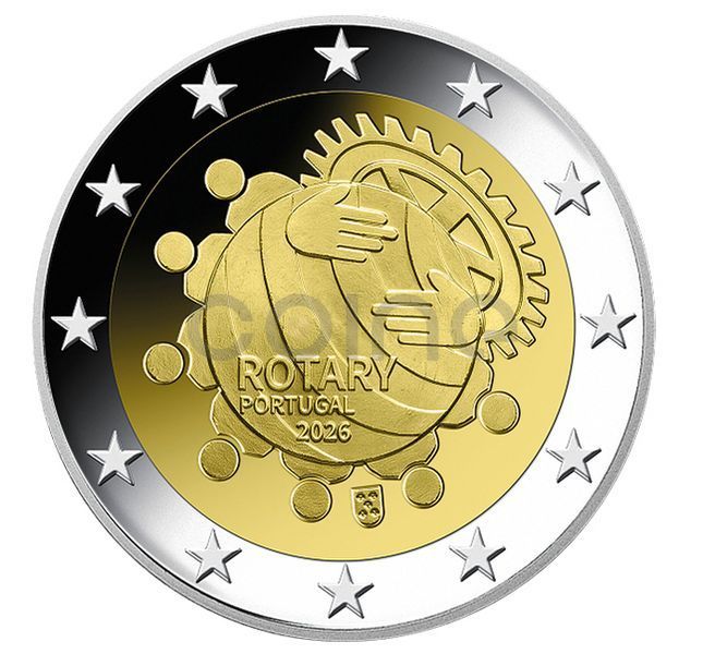 Монета 2 Євро 2026 Португалія - 100-річчя Фонду Ротарі в Португалії (PROOF) 42715 фото