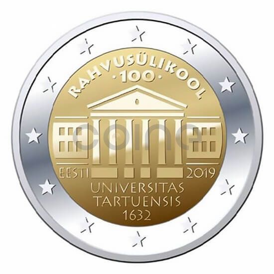 Монета 2 евро 2019 Эстония - 100-летие Тартуского университета (BU coincard) 19960 фото