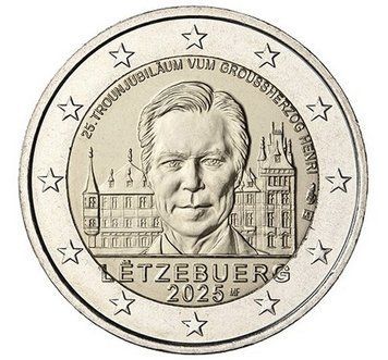 Монета 2 Євро 2025 Люксембург - 25 років з дня сходження на престол Великого герцога Анрі 38797 фото