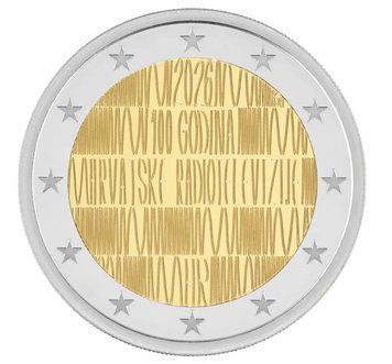 Монета 2 Євро 2026 Хорватія - 100 років хорватського радіо та телебачення 42422 фото