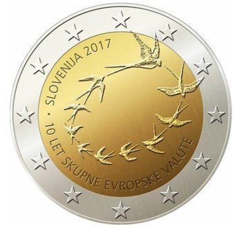Монета 2 Євро 2014 Словенія - 10-та річниця євро 11941 фото