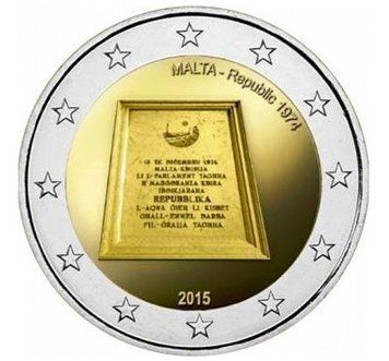 Монета 2 Євро 2015 Мальта - Республіка Мальта 1974 8071 фото