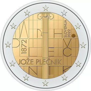Монета 2 Євро 2022 Словенія - Архітектор Йоже Плечник - 150-річчя від дня народження 27131 фото