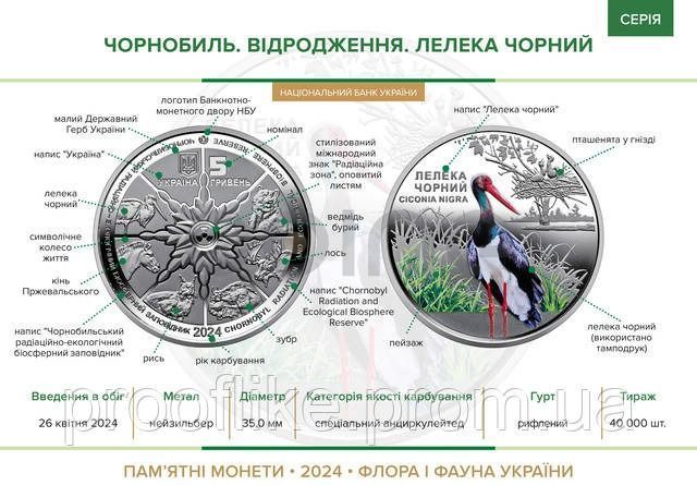 5 UAH coin 2024 Ukraine "Chernobyl. Revival. Black stork in souvenir packaging"