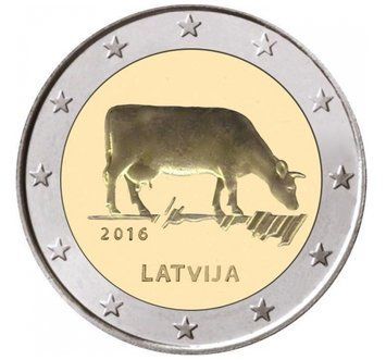 Монета 2 Євро 2016 Латвія - Латвійська коричнева корова 10548 фото