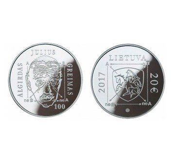 Литва 20 Євро 2017 - 100 років від дня народження Альгірдаса Юліана Греймаса 12249 фото