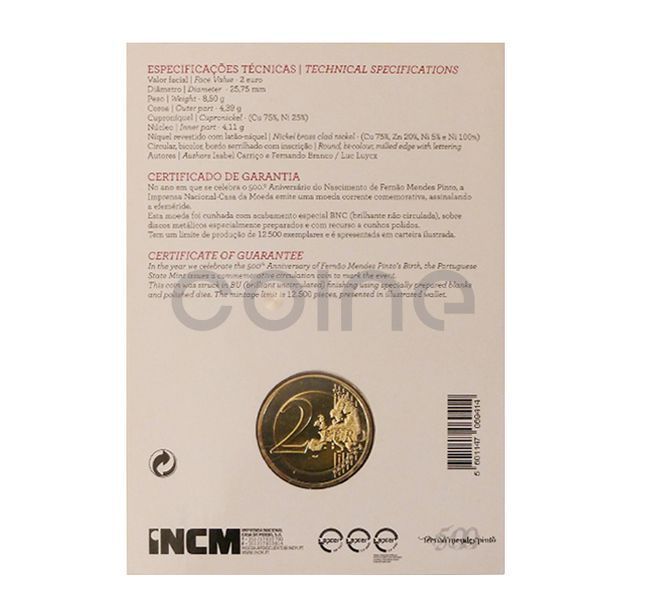 Portugal 2 Euro 2011 - 500th Birth Anniversary of Fernao Mendes Pinto (coincard)