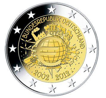 Монета 2 Євро 2012 Німеччина - 10 років євро (монетна марка J) 15239 фото