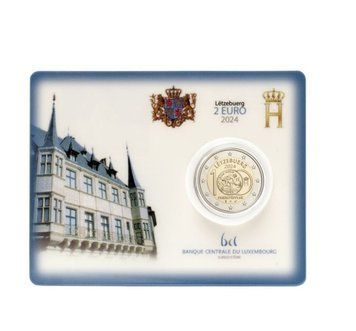 Монета 2 Євро 2024 Люксембург - 100-річчя введення у обіг монет у франках (BU coincard) 33555 фото