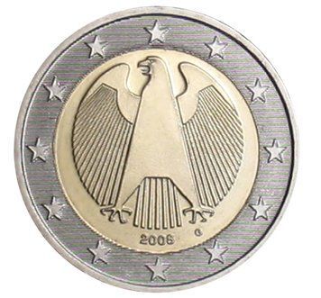 Монета 2 Євро 2008 Німеччина обігова (J &mdash; монетний двір Гамбурга) 39282 фото