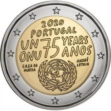 Монета 2 Євро 2020 Португалія - 75-річчя Організації Об'єднаних Націй 22426 фото