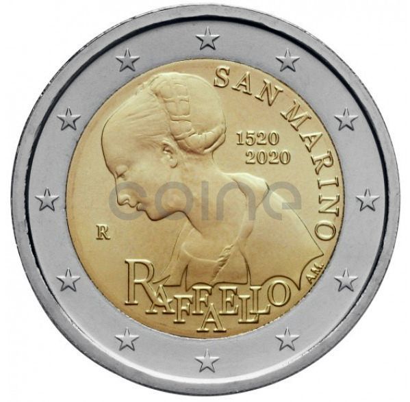 Монета 2 Евро 2020 Сан-Марино - 500-я годовщина смерти Рафаэля (BU) 20952 фото