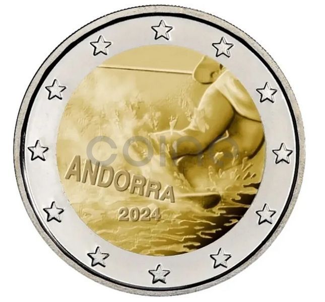 Монета 2 Євро 2024 Андорра - 100 років лижного спорту в Андоррі 37201 фото