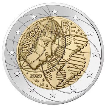 Монета 2 Євро 2020 Франція - Медичні дослідження (Випадковий дизайн) 22395 фото