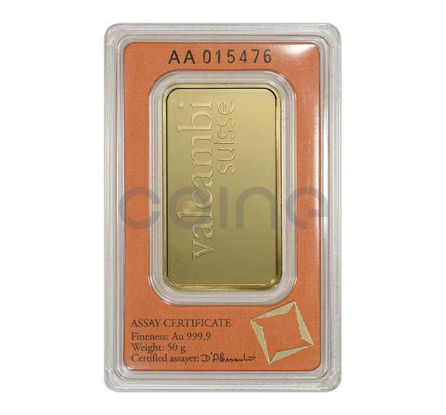 VALCAMBI SUISSE 50 gram gold bullion bar