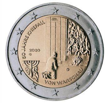 Монета 2 Євро 2020 Німеччина - 50 років варшавського уклону (монетна марка G) 22423 фото