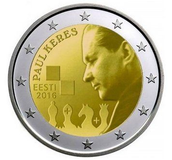 Монета 2 Євро 2016 Естонія - 100 років від дня народження Пауля Кереса 8673 фото