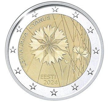 Монета 2 Євро 2024 Естонія - "Волошка - національна квітка Естонії" 34972 фото