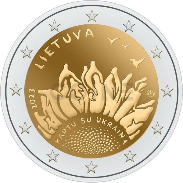 Монета 2 Євро 2023 Литва - Разом з Україною (BU Coincard) 30557 фото