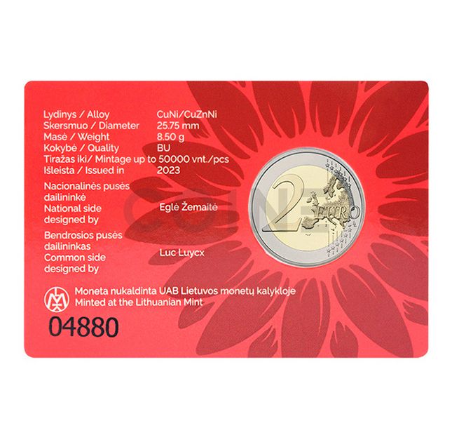 Монета 2 Євро 2023 Литва - Разом з Україною (BU Coincard) 30557 фото