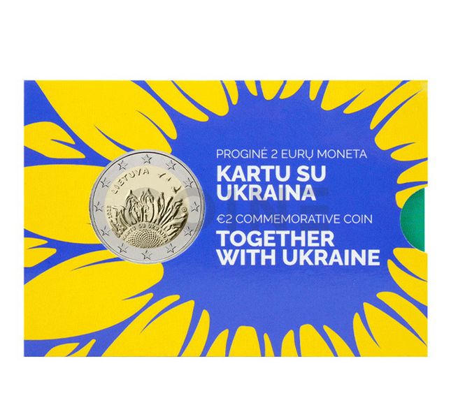 Монета 2 Євро 2023 Литва - Разом з Україною (BU Coincard) 30557 фото