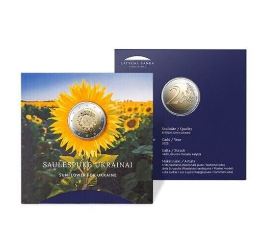 Latvia 2 Euro 2023 - Sunflower for Ukraine (BU Coincard)