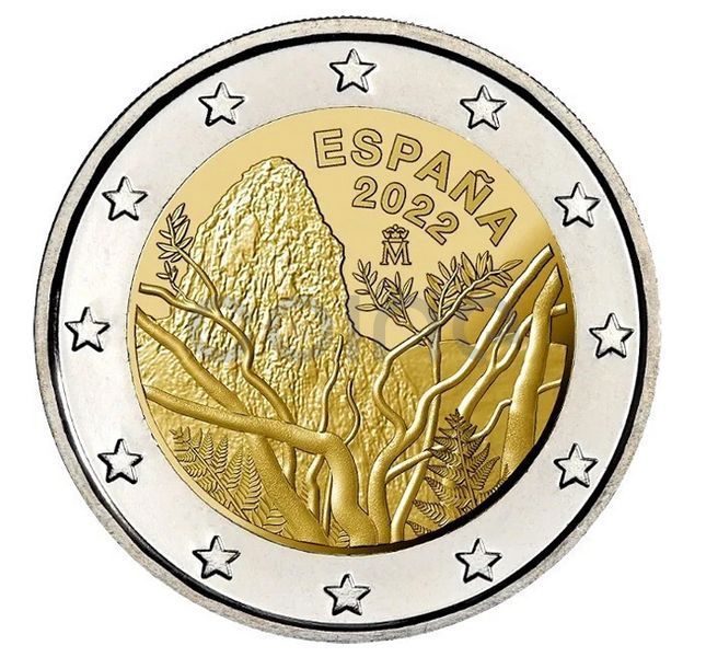 Монета 2 евро 2022 Испания - Национальный парк Гарахонай (Proof) 27677 фото