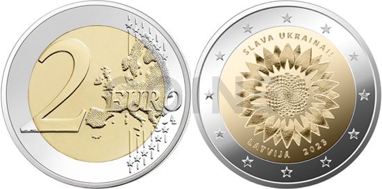 Latvia 2 Euro 2023 - Sunflower for Ukraine