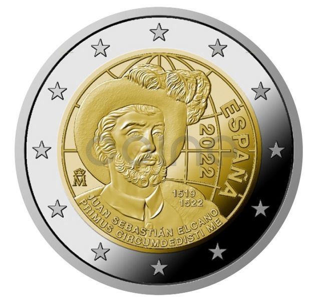 Монета 2 Євро 2022 Іспанія - 500-річчя першого кругосвітнього плавання (Proof) 27678 фото