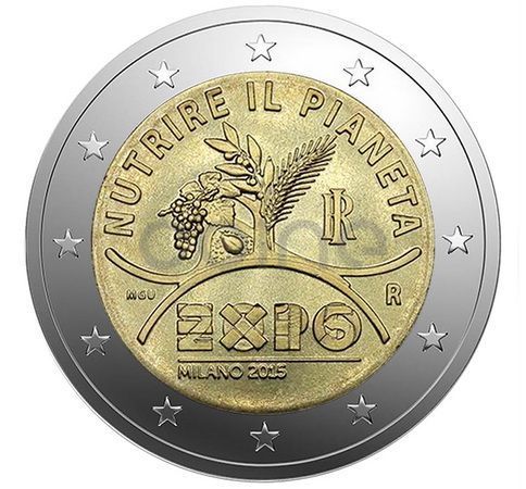 Монета 2 Євро 2015 Італія - Експо Мілан 2015 (BU coincard) 39266 фото
