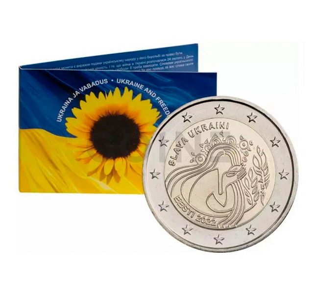 Монета 2 Євро 2022 Естонія - Україна та Воля (BU Coincard) 28334 фото