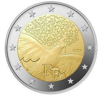 Монета 2 Євро 2015 Франція - 70 років миру в Європі 5564 фото