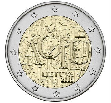 Монета 2 Євро 2015 Литва - Aciu: Литовська мова 8587 фото