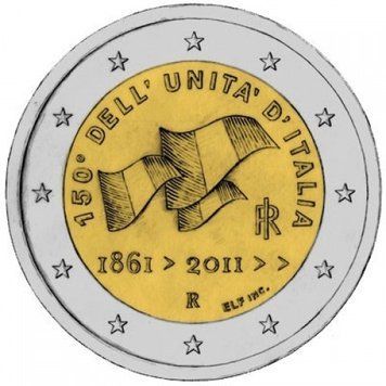 Монета 2 Євро 2011 Італія - 150 років з дня об'єднання Італії 2172 фото