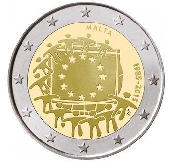 Монета 2 Євро 2015 Мальта - 30 років прапору ЄС 8680 фото