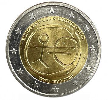 Монета 2 Євро 2009 Німеччина - 10 років монетарної політики ЄС (EMU) і запровадження євро (монетна марка F) 29966 фото