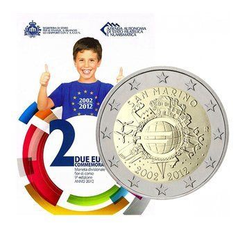 Монета 2 Євро 2012 Сан Маріно - 10 років євро 1422 фото