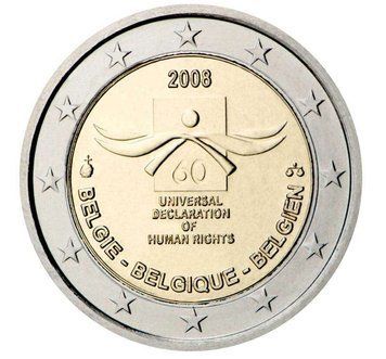 Монета 2 Євро 2008 Бельгія - 60-та річниця Загальної декларації прав людини 1321 фото