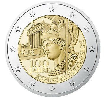 Монета 2 Євро 2018 Австрія - Сторіччя Республіки Австрія 14369 фото