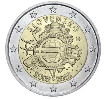 Монета 2 Євро 2012 Словаччина - 10 років євро 1784 фото