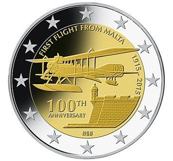 Монета 2 Євро 2015 Мальта - Перший рейс на Мальту 6629 фото
