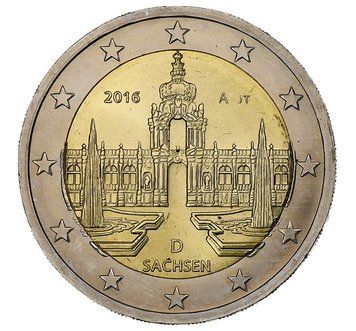Монета 2 Євро 2016 Німеччина - Дрезденський Цвінгер (знак монетного двору - J) 9627 фото