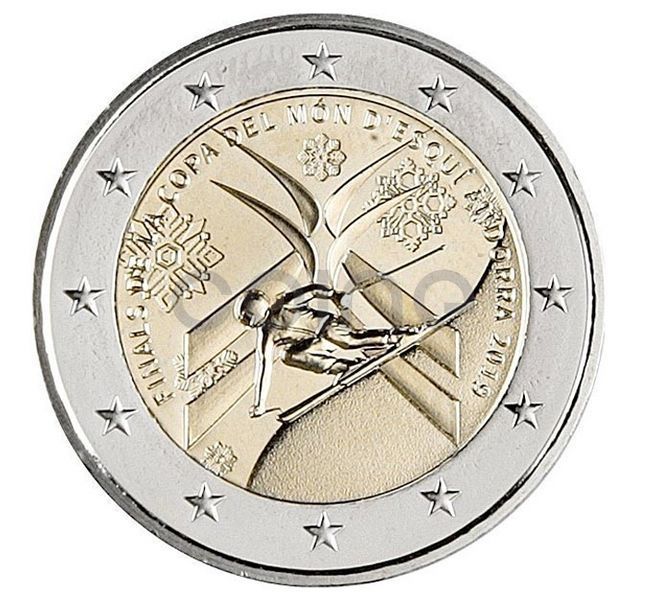 Монета 2 Євро 2019 Андорра - Кубок світу з гірськолижного спорту (BU in coincard) 17674 фото
