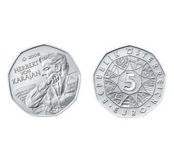 Австрія 5 Євро 2008 - 100-річчя Герберта фон Караяна 16002 фото