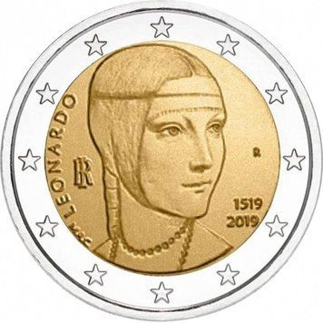Монета 2 Євро 2019 Італія - Леонардо да Вінчі 18854 фото