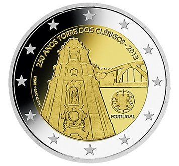 Монета 2 Євро 2013 Португалія - 250-річчя вежі Клеригос 1780 фото