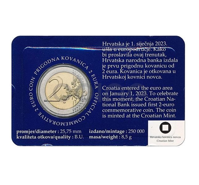 Croatia 2 Euro 2023 - Introduction of the euro (BU in coin card)