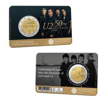 Монета 2 Євро 2026 Ірландія - U2 - 50-річчя (BU in Coincard) 43058 фото